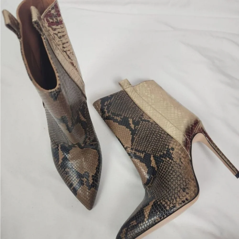 Paris Texas Tan/Gold Python Stiletto Heels Ankle‎ Boots Size 7.5 EUC
